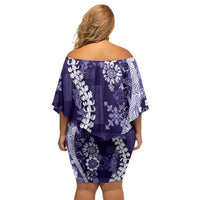 Hawaii Puakenikeni and Maile Lei Family Matching Off Shoulder Short Dress and Hawaiian Shirt Purple Japanese Wave Style - Polynesian Pride