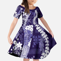 Hawaii Puakenikeni and Maile Lei Family Matching Puletasi and Hawaiian Shirt Purple Japanese Wave Style - Polynesian Pride