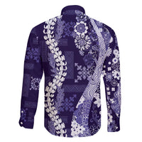 Hawaii Puakenikeni and Maile Lei Family Matching Short Sleeve Bodycon Dress and Hawaiian Shirt Purple Japanese Wave Style - Polynesian Pride