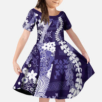 Hawaii Puakenikeni and Maile Lei Family Matching Summer Maxi Dress and Hawaiian Shirt Purple Japanese Wave Style - Polynesian Pride