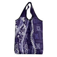 Hawaii Puakenikeni and Maile Lei Grocery Bag Purple Japanese Wave Style LT9 - Polynesian Pride