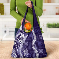 Hawaii Puakenikeni and Maile Lei Grocery Bag Purple Japanese Wave Style LT9 - Polynesian Pride