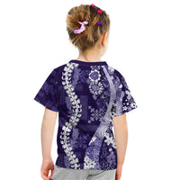 Hawaii Puakenikeni and Maile Lei Kid T Shirt Purple Japanese Wave Style - Polynesian Pride