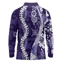 Hawaii Puakenikeni and Maile Lei Long Sleeve Polo Shirt Purple Japanese Wave Style - Polynesian Pride