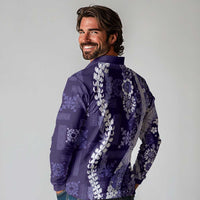 Hawaii Puakenikeni and Maile Lei Long Sleeve Polo Shirt Purple Japanese Wave Style - Polynesian Pride