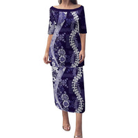 Hawaii Puakenikeni and Maile Lei Puletasi Purple Japanese Wave Style LT9 Long Dress Purple - Polynesian Pride