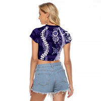 Hawaii Puakenikeni and Maile Lei Raglan Cropped T Shirt Purple Japanese Wave Style LT9 - Polynesian Pride