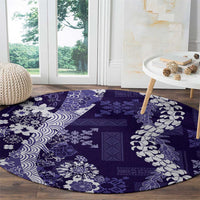 Hawaii Puakenikeni and Maile Lei Round Carpet Purple Japanese Wave Style - Polynesian Pride