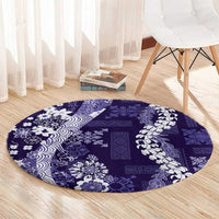 Hawaii Puakenikeni and Maile Lei Round Carpet Purple Japanese Wave Style - Polynesian Pride