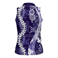 Hawaii Puakenikeni and Maile Lei Women Sleeveless Polo Shirt Purple Japanese Wave Style - Polynesian Pride