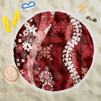 Hawaii Puakenikeni and Maile Lei Beach Blanket Red Japanese Wave Style LT9 One Size 150cm Red - Polynesian Pride