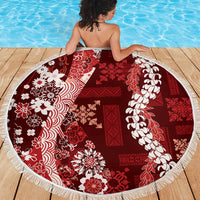 Hawaii Puakenikeni and Maile Lei Beach Blanket Red Japanese Wave Style LT9 - Polynesian Pride