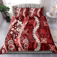Hawaii Puakenikeni and Maile Lei Bedding Set Red Japanese Wave Style - Polynesian Pride