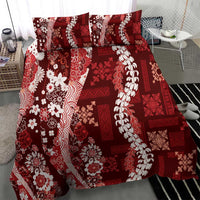 Hawaii Puakenikeni and Maile Lei Bedding Set Red Japanese Wave Style - Polynesian Pride