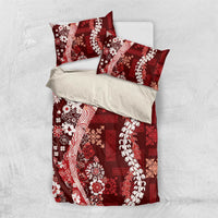Hawaii Puakenikeni and Maile Lei Bedding Set Red Japanese Wave Style - Polynesian Pride