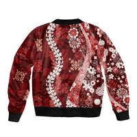Hawaii Puakenikeni and Maile Lei Bomber Jacket Red Japanese Wave Style - Polynesian Pride