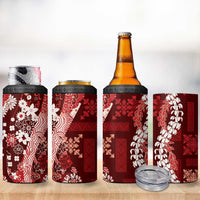 Hawaii Puakenikeni and Maile Lei 4 in 1 Can Cooler Tumbler Red Japanese Wave Style - Polynesian Pride