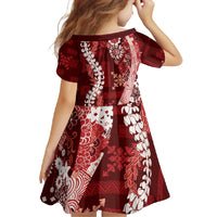 Hawaii Puakenikeni and Maile Lei Family Matching Off Shoulder Maxi Dress and Hawaiian Shirt Red Japanese Wave Style - Polynesian Pride