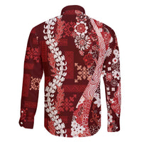Hawaii Puakenikeni and Maile Lei Family Matching Off Shoulder Short Dress and Hawaiian Shirt Red Japanese Wave Style - Polynesian Pride