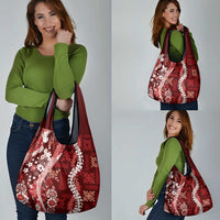 Hawaii Puakenikeni and Maile Lei Grocery Bag Red Japanese Wave Style LT9 - Polynesian Pride