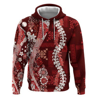 Hawaii Puakenikeni and Maile Lei Hoodie Red Japanese Wave Style - Polynesian Pride