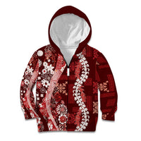 Hawaii Puakenikeni and Maile Lei Kid Hoodie Red Japanese Wave Style - Polynesian Pride