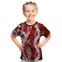 Hawaii Puakenikeni and Maile Lei Kid T Shirt Red Japanese Wave Style LT9 Red - Polynesian Pride
