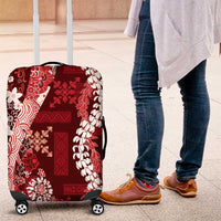 Hawaii Puakenikeni and Maile Lei Luggage Cover Red Japanese Wave Style - Polynesian Pride