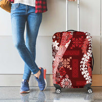Hawaii Puakenikeni and Maile Lei Luggage Cover Red Japanese Wave Style - Polynesian Pride