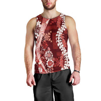 Hawaii Puakenikeni and Maile Lei Men Tank Top Red Japanese Wave Style LT9 - Polynesian Pride