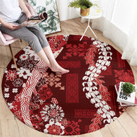 Hawaii Puakenikeni and Maile Lei Round Carpet Red Japanese Wave Style - Polynesian Pride