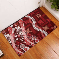 Hawaii Puakenikeni and Maile Lei Rubber Doormat Red Japanese Wave Style LT9 - Polynesian Pride