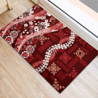 Hawaii Puakenikeni and Maile Lei Rubber Doormat Red Japanese Wave Style LT9 - Polynesian Pride