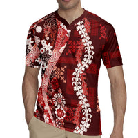 Hawaii Puakenikeni and Maile Lei Rugby Jersey Red Japanese Wave Style LT9 - Polynesian Pride