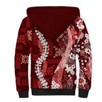 Hawaii Puakenikeni and Maile Lei Sherpa Hoodie Red Japanese Wave Style LT9 - Polynesian Pride