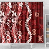 Hawaii Puakenikeni and Maile Lei Shower Curtain Red Japanese Wave Style - Polynesian Pride