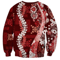 Hawaii Puakenikeni and Maile Lei Sweatshirt Red Japanese Wave Style LT9 - Polynesian Pride