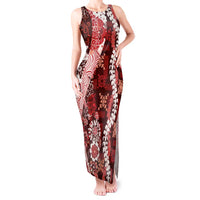Hawaii Puakenikeni and Maile Lei Tank Maxi Dress Red Japanese Wave Style LT9 Women Red - Polynesian Pride