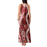 Hawaii Puakenikeni and Maile Lei Tank Maxi Dress Red Japanese Wave Style LT9 - Polynesian Pride