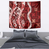 Hawaii Puakenikeni and Maile Lei Tapestry Red Japanese Wave Style - Polynesian Pride