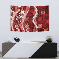 Hawaii Puakenikeni and Maile Lei Tapestry Red Japanese Wave Style - Polynesian Pride