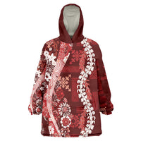 Hawaii Puakenikeni and Maile Lei Wearable Blanket Hoodie Red Japanese Wave Style - Polynesian Pride