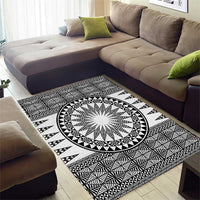 All White Tonga Malo e lelei Area Rug Vintage Ngatu Tribal Pattern - Polynesian Pride