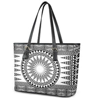 All White Tonga Malo e lelei Leather Tote Bag Vintage Ngatu Tribal Pattern - Polynesian Pride