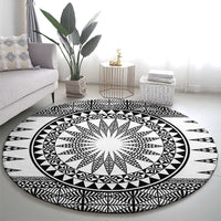 All White Tonga Malo e lelei Round Carpet Vintage Ngatu Tribal Pattern - Polynesian Pride