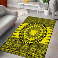 All Yellow Tonga Malo e lelei Area Rug Vintage Ngatu Tribal Pattern - Polynesian Pride