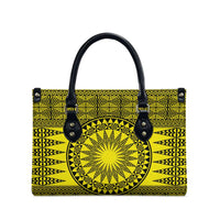 All Yellow Tonga Malo e lelei Leather Bag Vintage Ngatu Tribal Pattern - Polynesian Pride