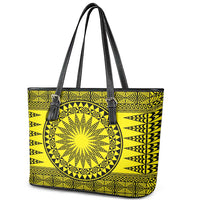 All Yellow Tonga Malo e lelei Leather Tote Bag Vintage Ngatu Tribal Pattern - Polynesian Pride