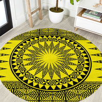 All Yellow Tonga Malo e lelei Round Carpet Vintage Ngatu Tribal Pattern - Polynesian Pride