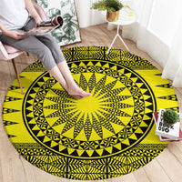 All Yellow Tonga Malo e lelei Round Carpet Vintage Ngatu Tribal Pattern - Polynesian Pride